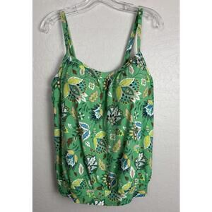 Lands End Floral Tankini Swim Modest Padded Green Sz 12 1887